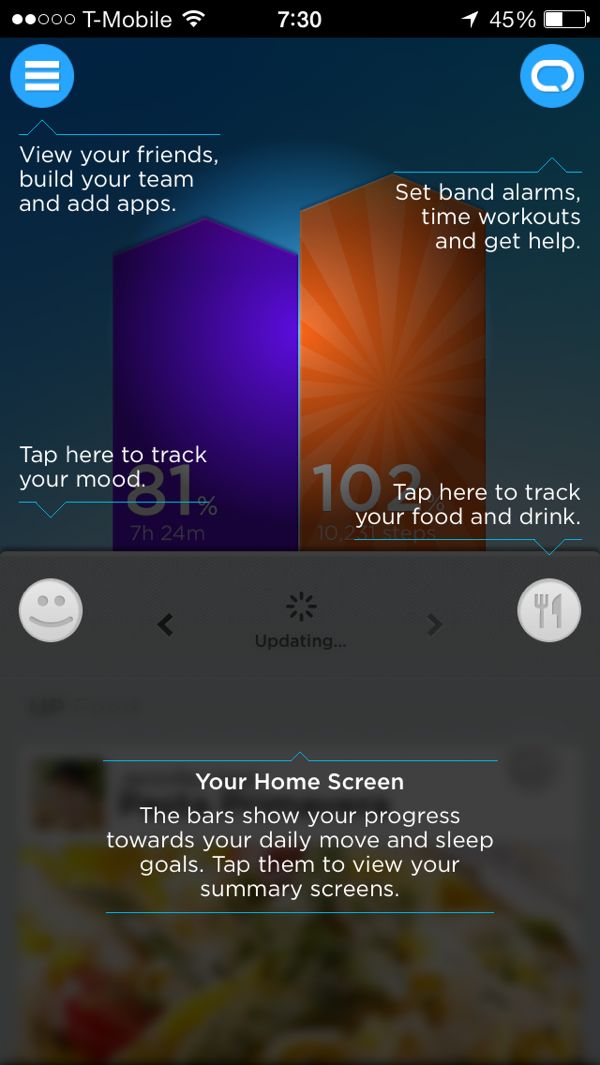 jawbone up app screenshots