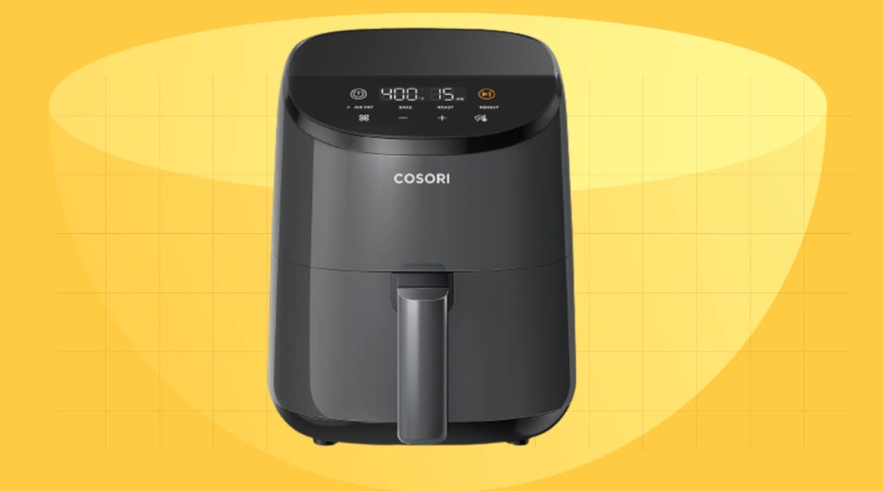Cosori Air Fryer on gray background