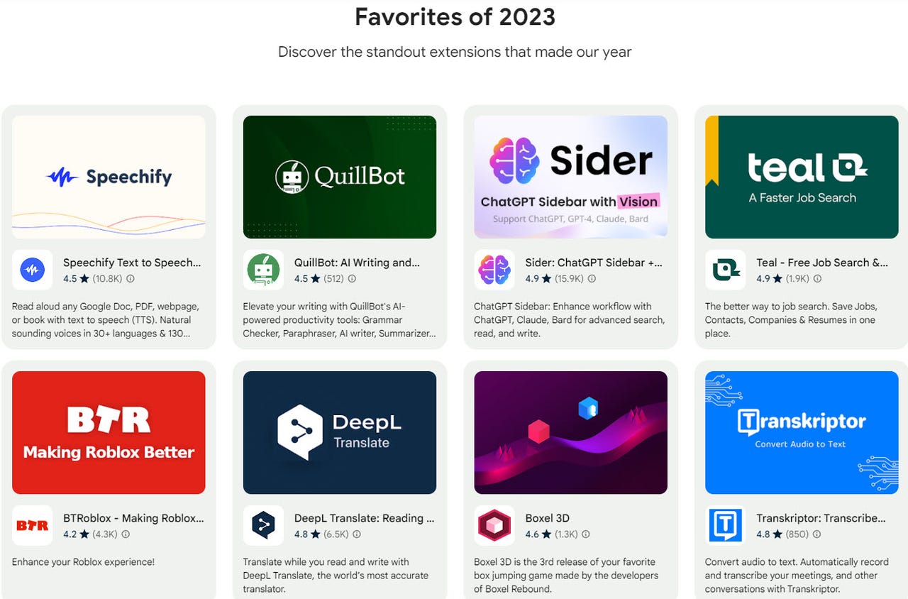 Google names its 11 favorite Chrome extensions of 2023. Which have you  tried?