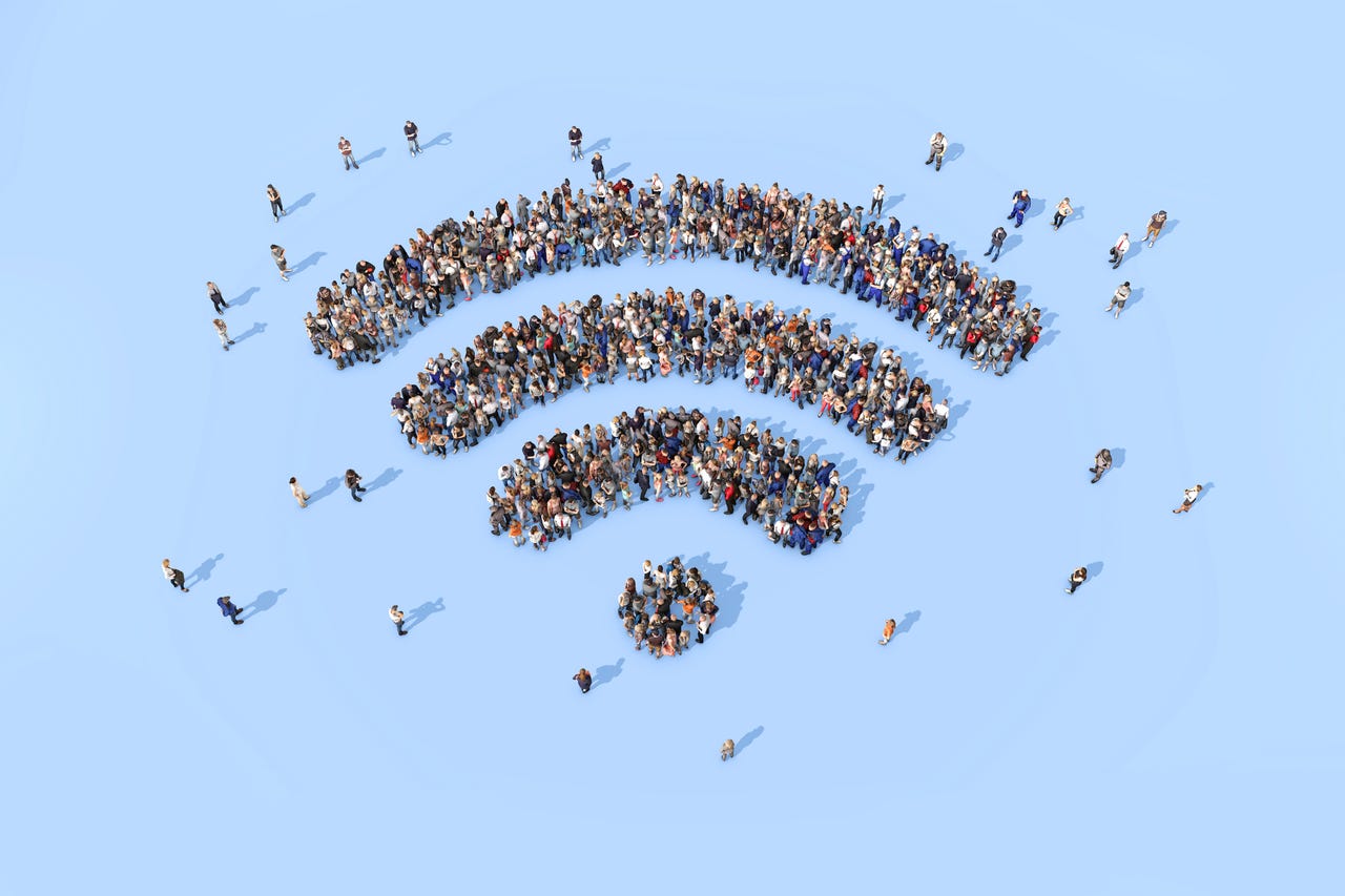 Group of people forming a wifi symbol
