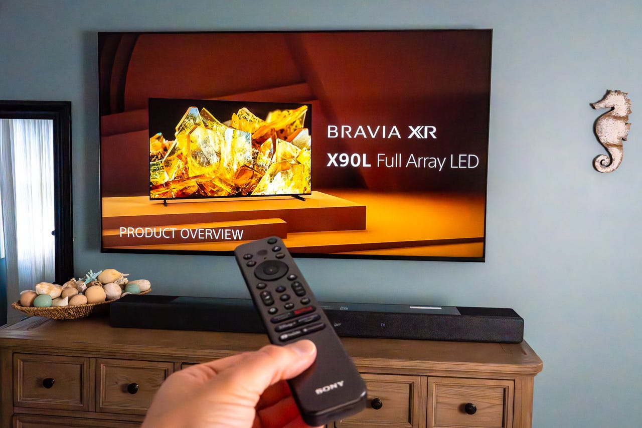 Sony Bravia X90L TV with promo text