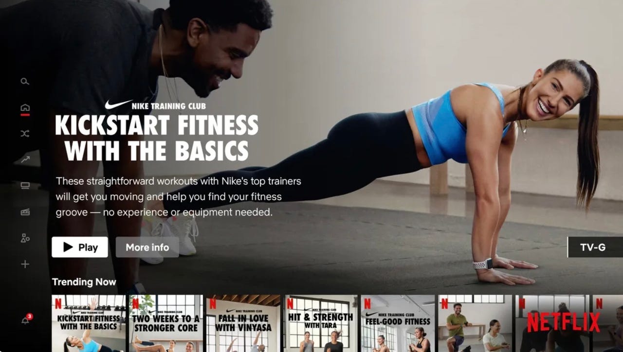 Screenshot of the interface with Netflix's Nike Training Club