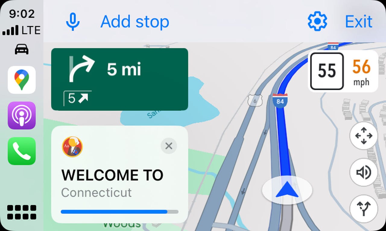 Google Maps displays the speedometer and speed limit on an iPhone and CarPlay