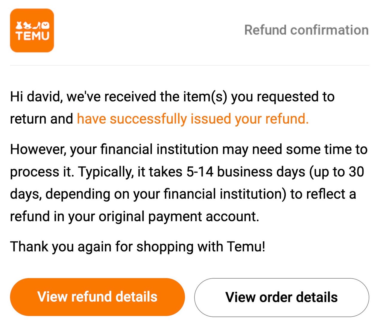 Temu  Return and refund policy