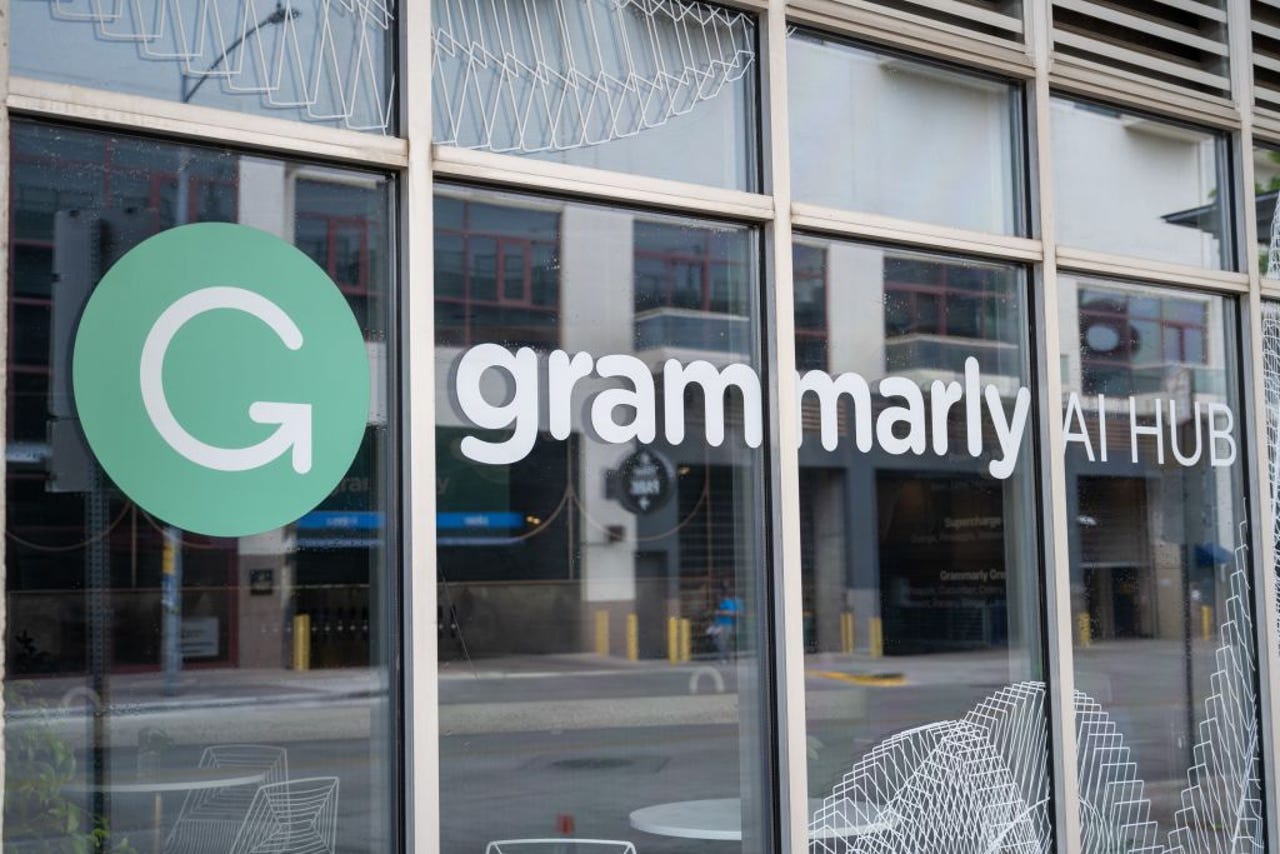 Grammarly AI printed on side of building