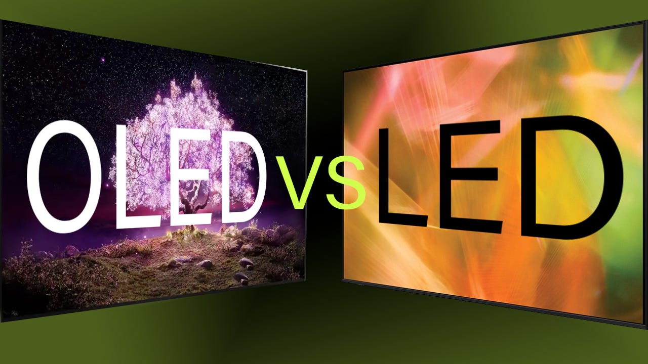 Versus graphic for OLED vs LED featuring two TVs from Samsung and LG